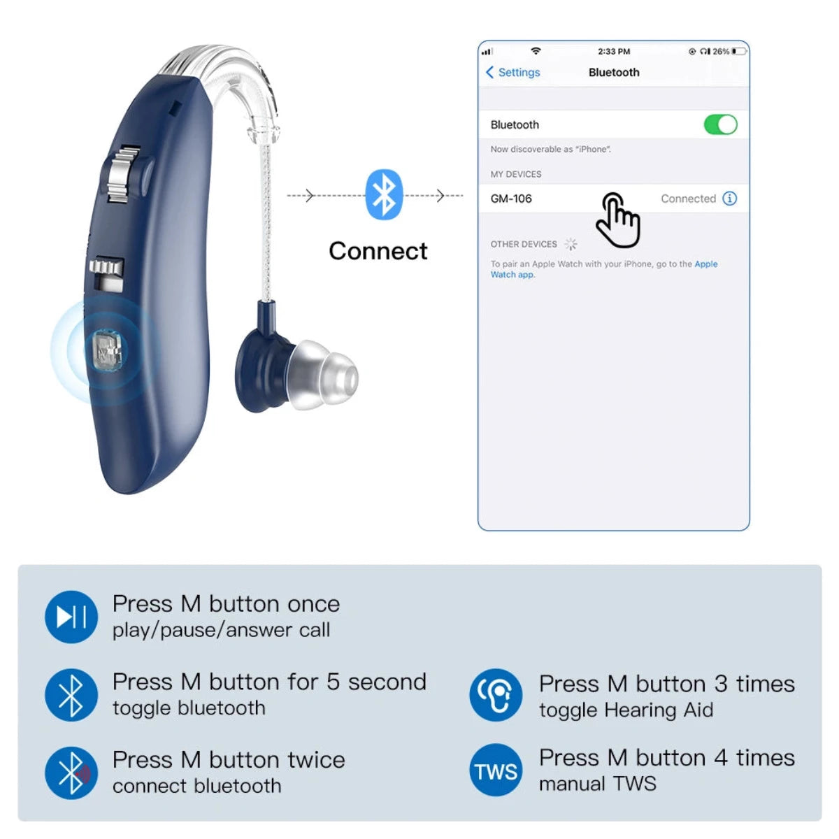 Bluetooth BTE Hearing Aid With Case